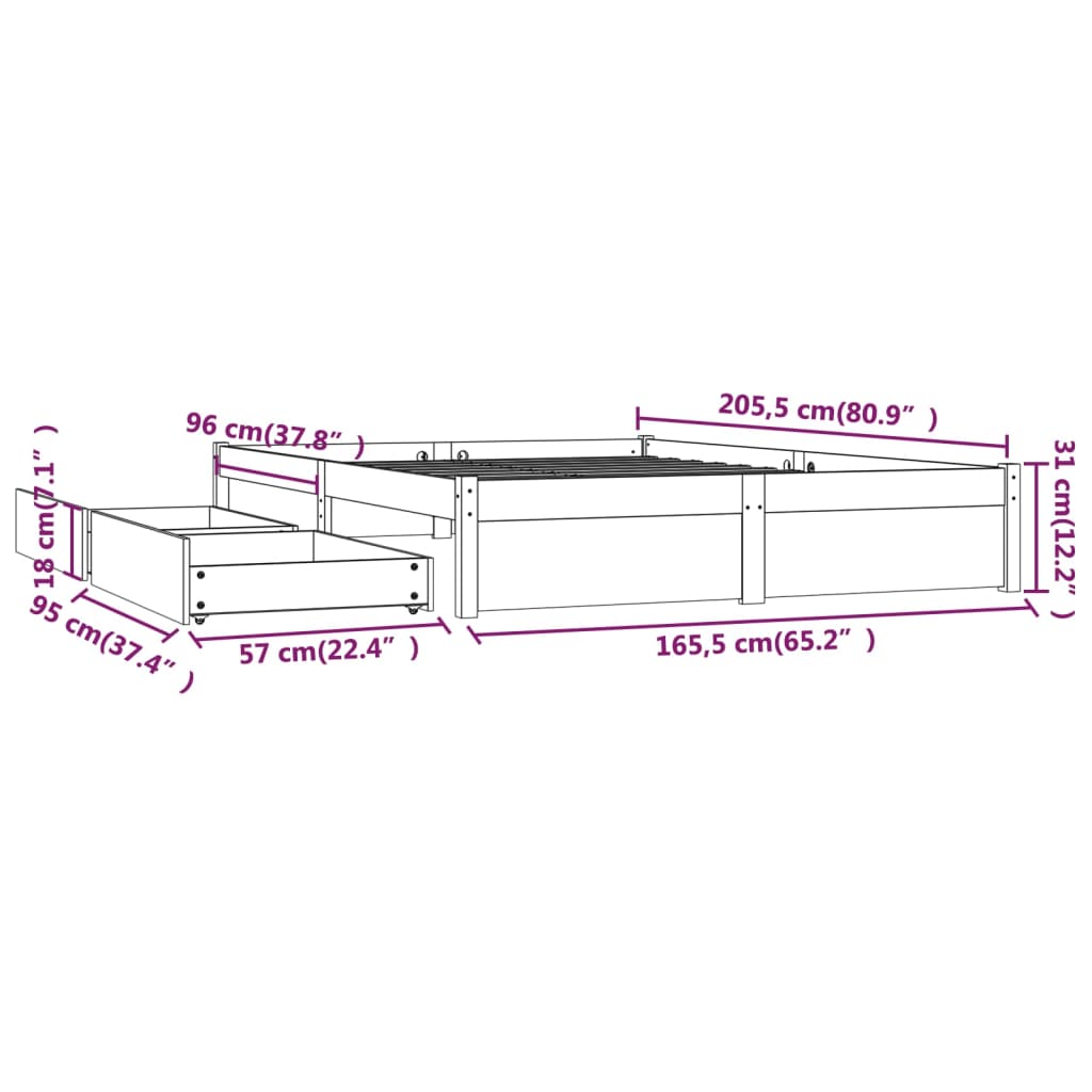 Bed with drawers white 160x200 cm