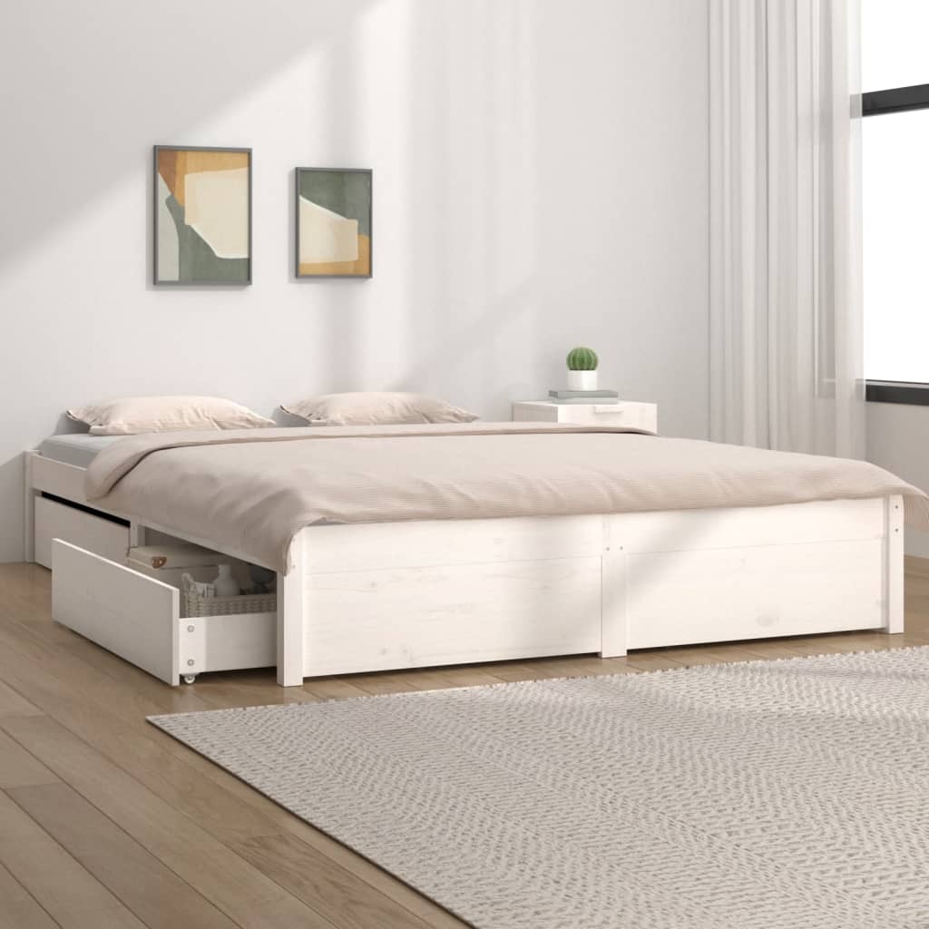 Bed with drawers white 200x200 cm