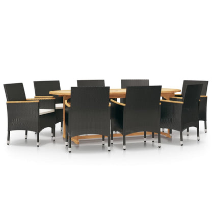 9-piece garden dining set with cushions black