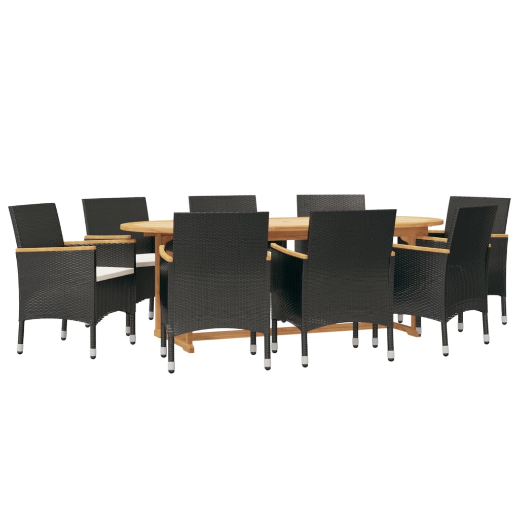 9-piece garden dining set with cushions black