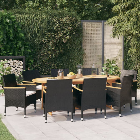 9-piece garden dining set with cushions black