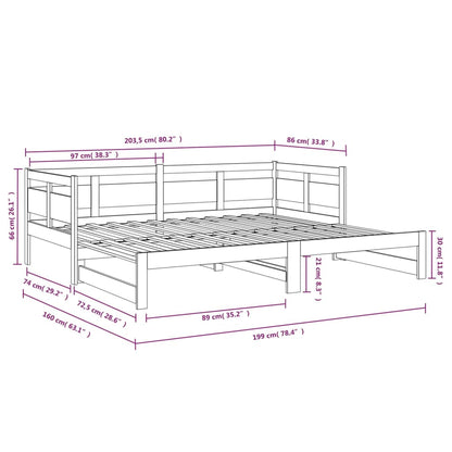 Tagesbett Ausziehbar Massivholz Kiefer 2x(80x200) cm