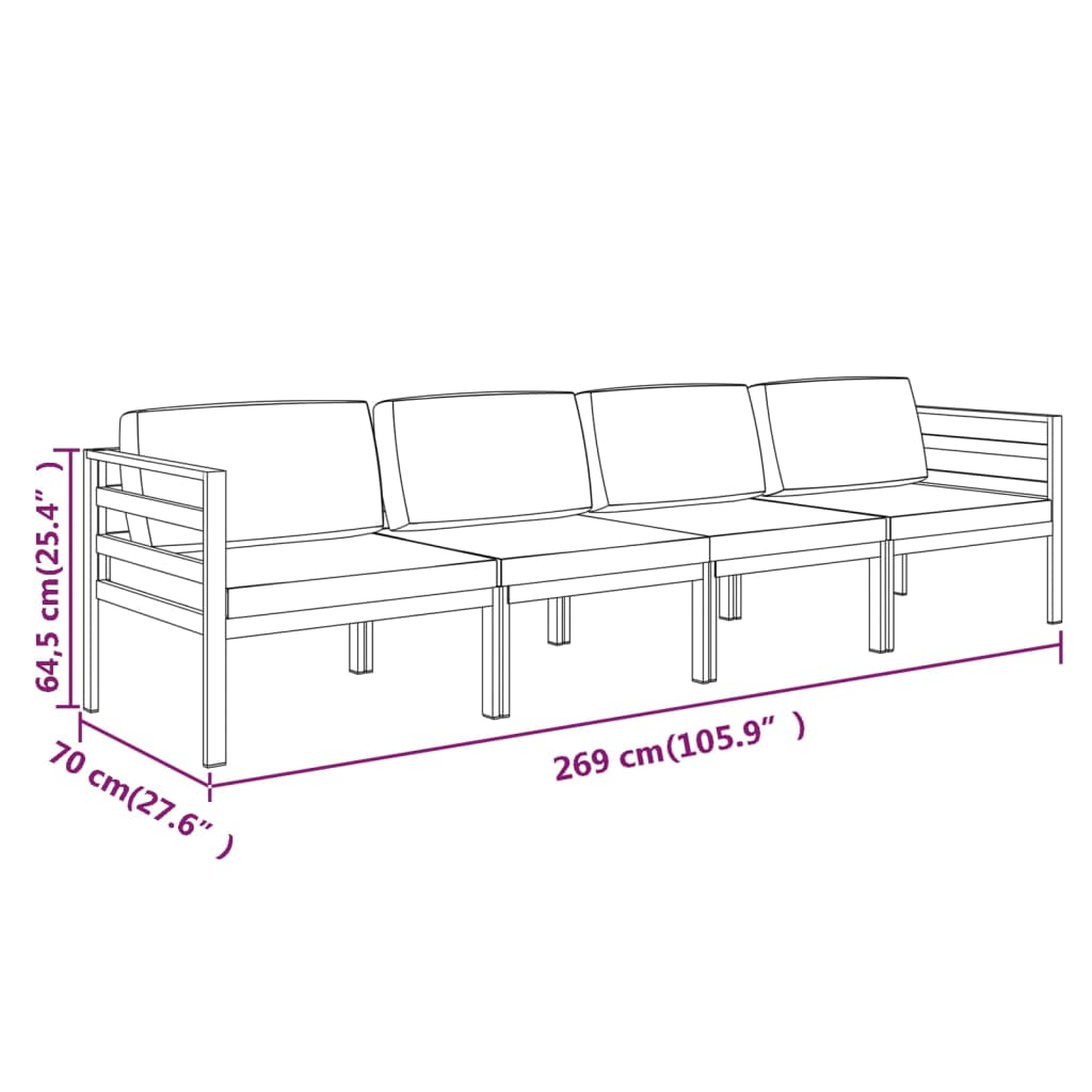 4-piece garden lounge set with cushions aluminum anthracite