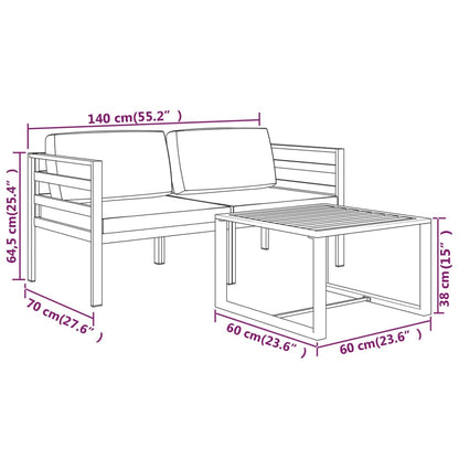 3-tlg. Garten-Lounge-Set mit Kissen Aluminium Anthrazit