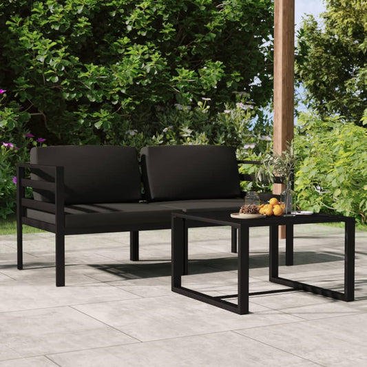 3-tlg. Garten-Lounge-Set mit Kissen Aluminium Anthrazit