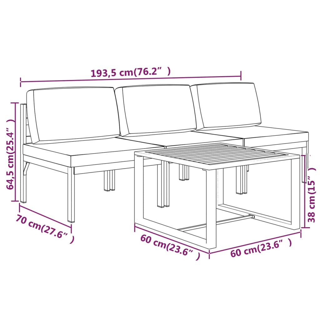 4-tlg. Garten-Lounge-Set mit Kissen Aluminium Anthrazit