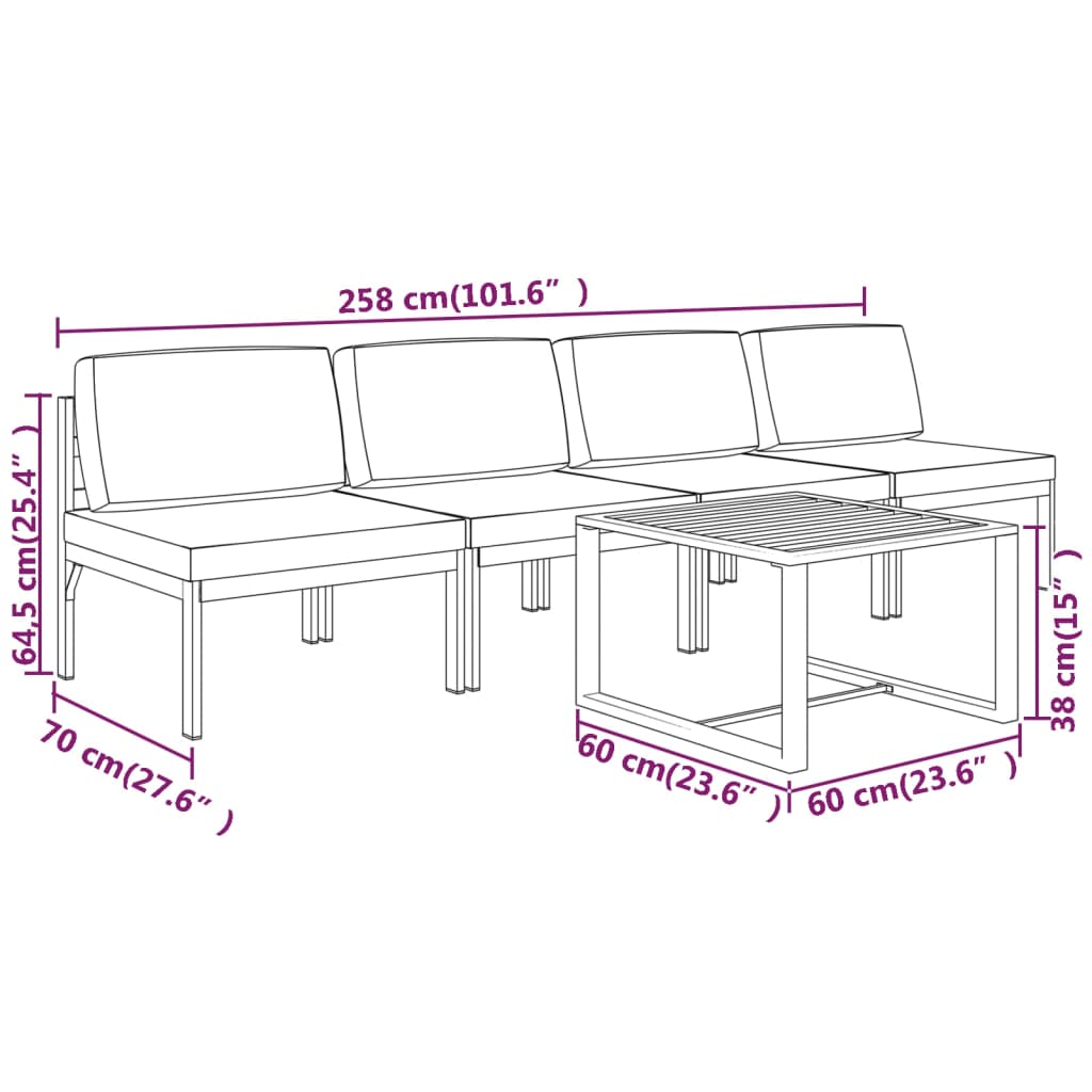 5-tlg. Garten-Lounge-Set mit Kissen Aluminium Anthrazit