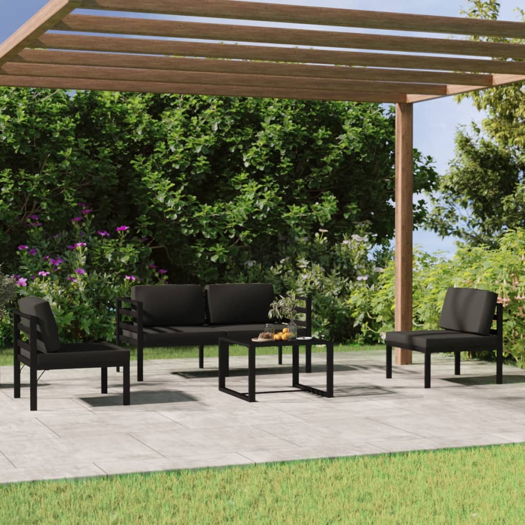 5-tlg. Garten-Lounge-Set mit Kissen Aluminium Anthrazit