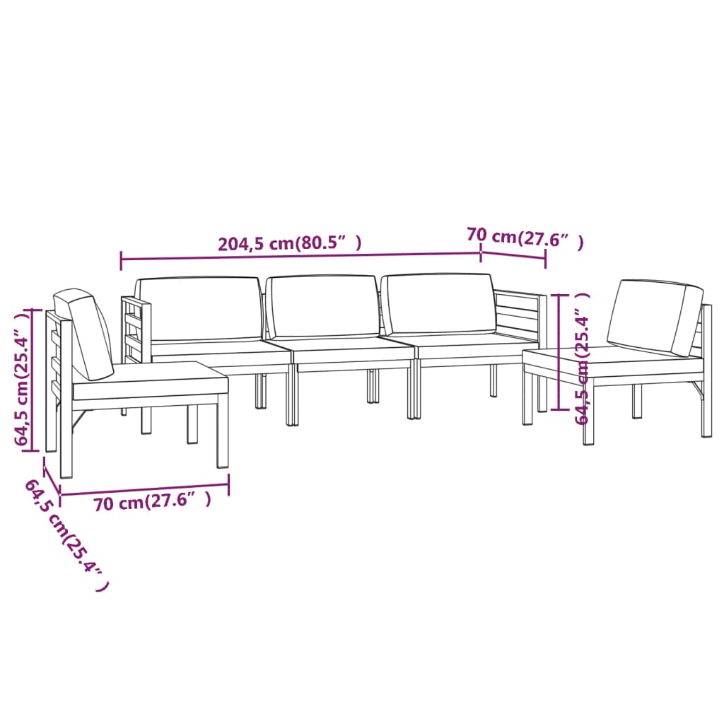 5-tlg. Garten-Lounge-Set mit Kissen Aluminium Anthrazit