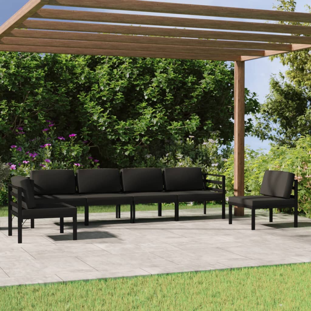 6-tlg. Garten-Lounge-Set mit Kissen Aluminium Anthrazit