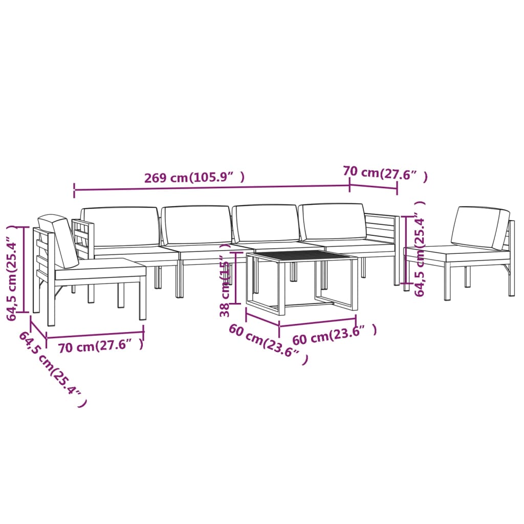 7-tlg. Garten-Lounge-Set mit Kissen Aluminium Anthrazit