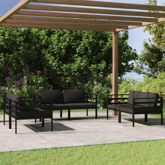 6-tlg. Garten-Lounge-Set mit Kissen Aluminium Anthrazit