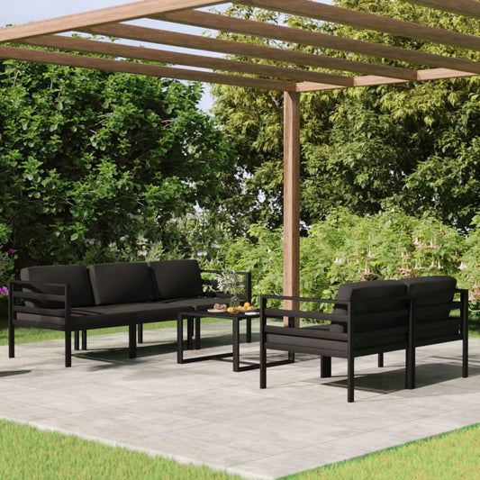 6-tlg. Garten-Lounge-Set mit Kissen Aluminium Anthrazit