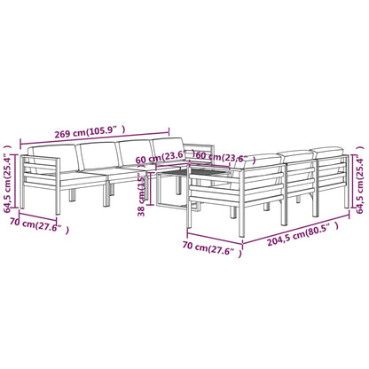 8-tlg. Garten-Lounge-Set mit Kissen Aluminium Anthrazit