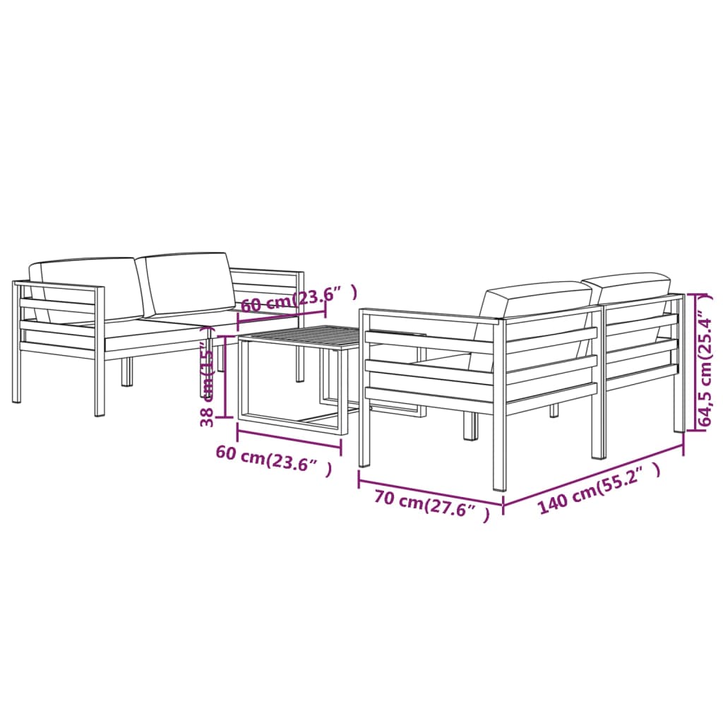 5-tlg. Garten-Lounge-Set mit Kissen Aluminium Anthrazit