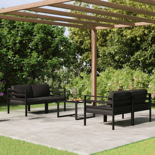 5-tlg. Garten-Lounge-Set mit Kissen Aluminium Anthrazit