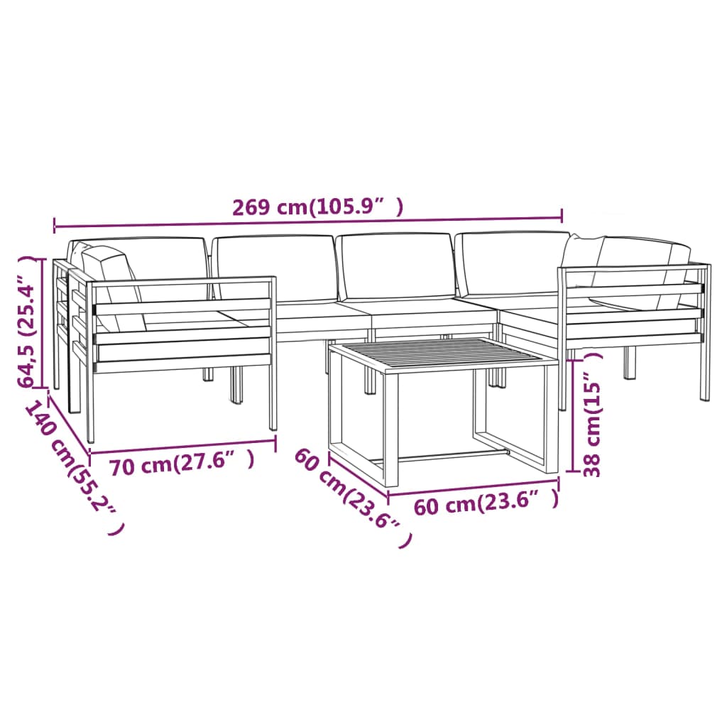 7-tlg. Garten-Lounge-Set mit Kissen Aluminium Anthrazit