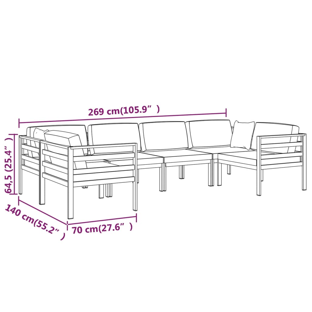 6-tlg. Garten-Lounge-Set mit Kissen Aluminium Anthrazit