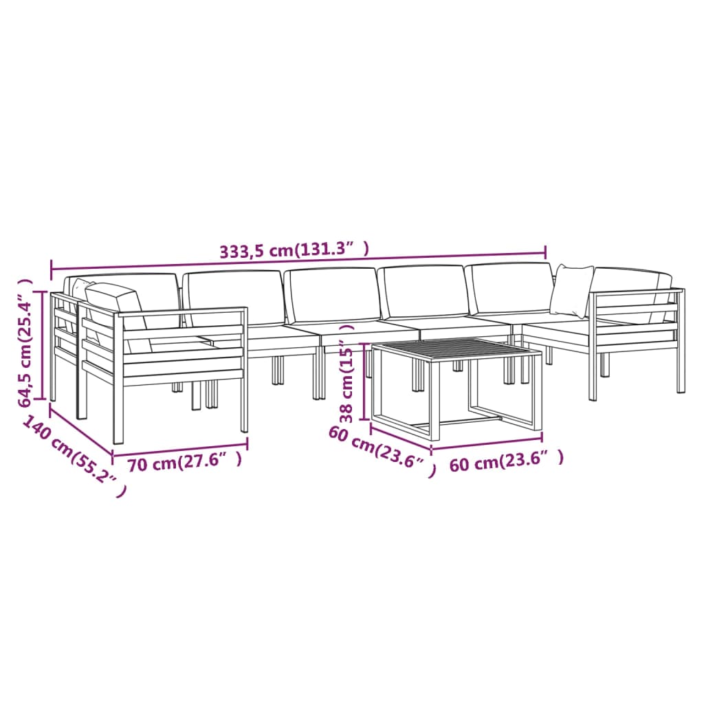 8-tlg. Garten-Lounge-Set mit Kissen Aluminium Anthrazit