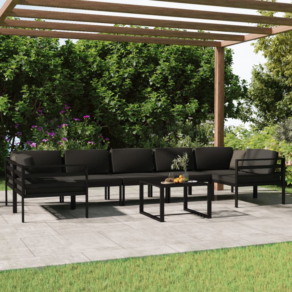 8-tlg. Garten-Lounge-Set mit Kissen Aluminium Anthrazit