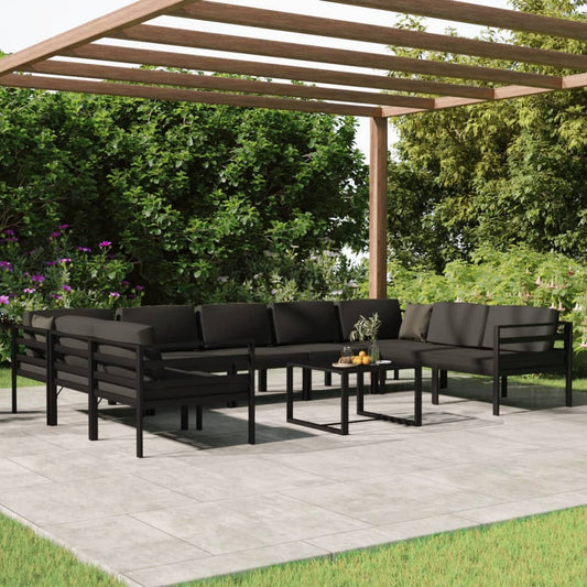 10-tlg. Garten-Lounge-Set mit Kissen Aluminium Anthrazit