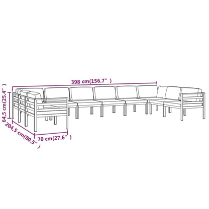 10-tlg. Garten-Lounge-Set mit Kissen Aluminium Anthrazit