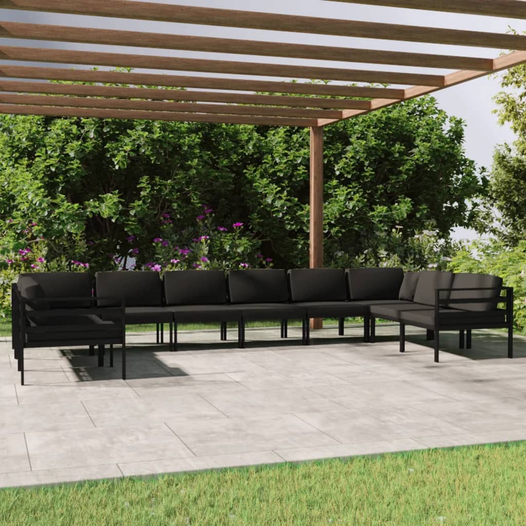 10-tlg. Garten-Lounge-Set mit Kissen Aluminium Anthrazit