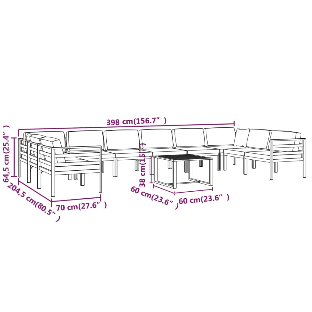 11-tlg. Garten-Lounge-Set mit Kissen Aluminium Anthrazit