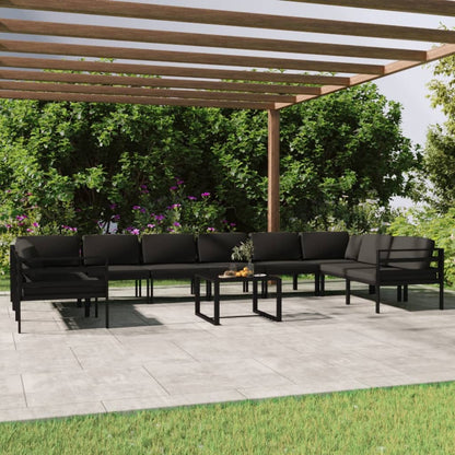 11-tlg. Garten-Lounge-Set mit Kissen Aluminium Anthrazit