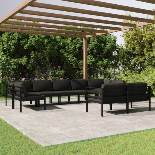 9-tlg. Garten-Lounge-Set mit Kissen Aluminium Anthrazit