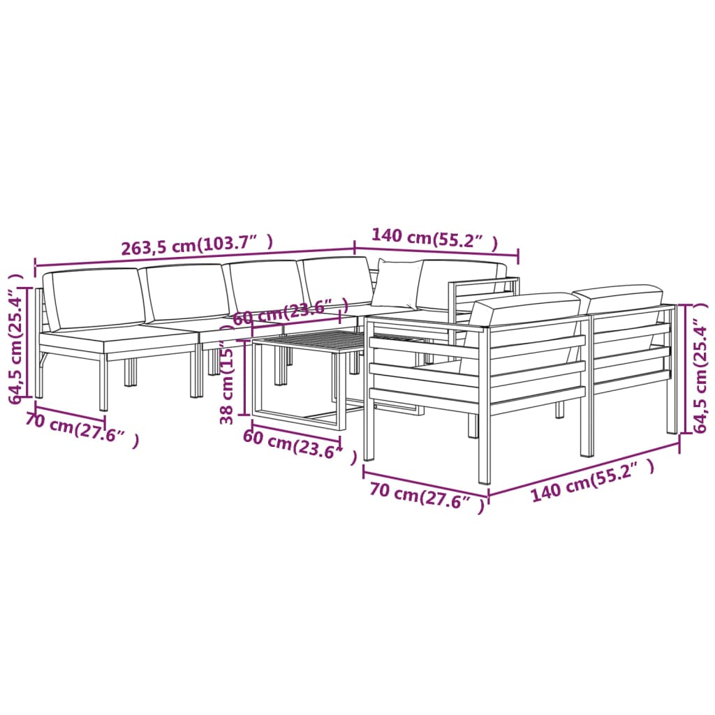 8-tlg. Garten-Lounge-Set mit Kissen Aluminium Anthrazit