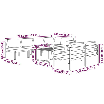 8-tlg. Garten-Lounge-Set mit Kissen Aluminium Anthrazit