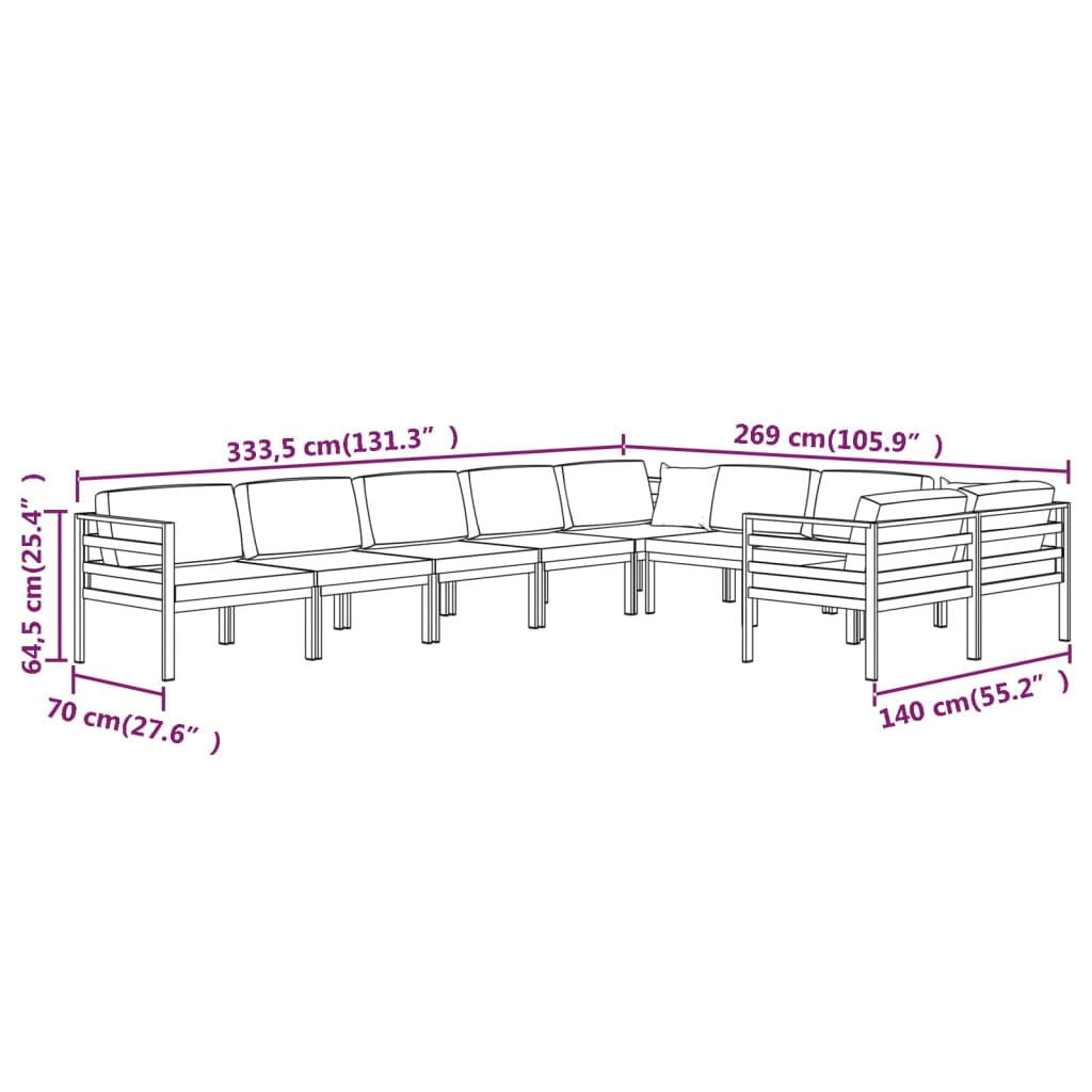 9-tlg. Garten-Lounge-Set mit Kissen Aluminium Anthrazit