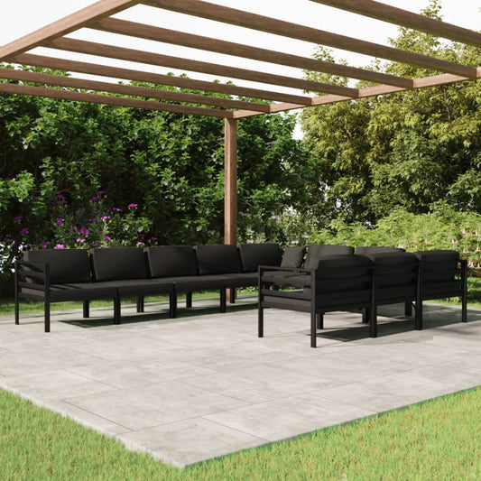 10-tlg. Garten-Lounge-Set mit Kissen Aluminium Anthrazit