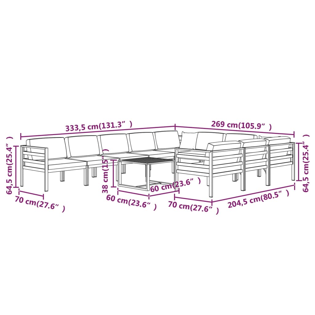 11-tlg. Garten-Lounge-Set mit Kissen Aluminium Anthrazit