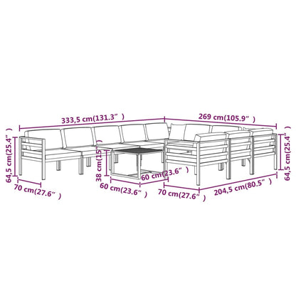 11-tlg. Garten-Lounge-Set mit Kissen Aluminium Anthrazit