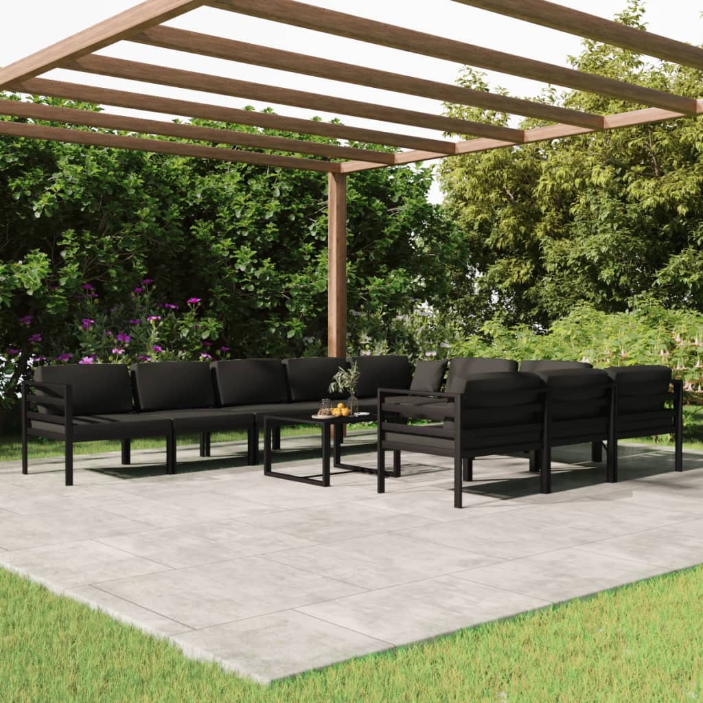 11-tlg. Garten-Lounge-Set mit Kissen Aluminium Anthrazit