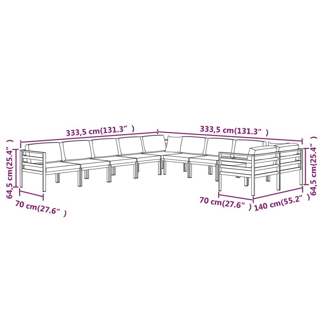 10-tlg. Garten-Lounge-Set mit Kissen Aluminium Anthrazit