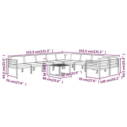 11-tlg. Garten-Lounge-Set mit Kissen Aluminium Anthrazit