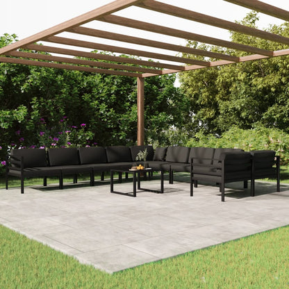 11-tlg. Garten-Lounge-Set mit Kissen Aluminium Anthrazit