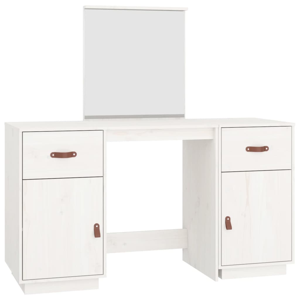 Dressing table with mirror white solid pine