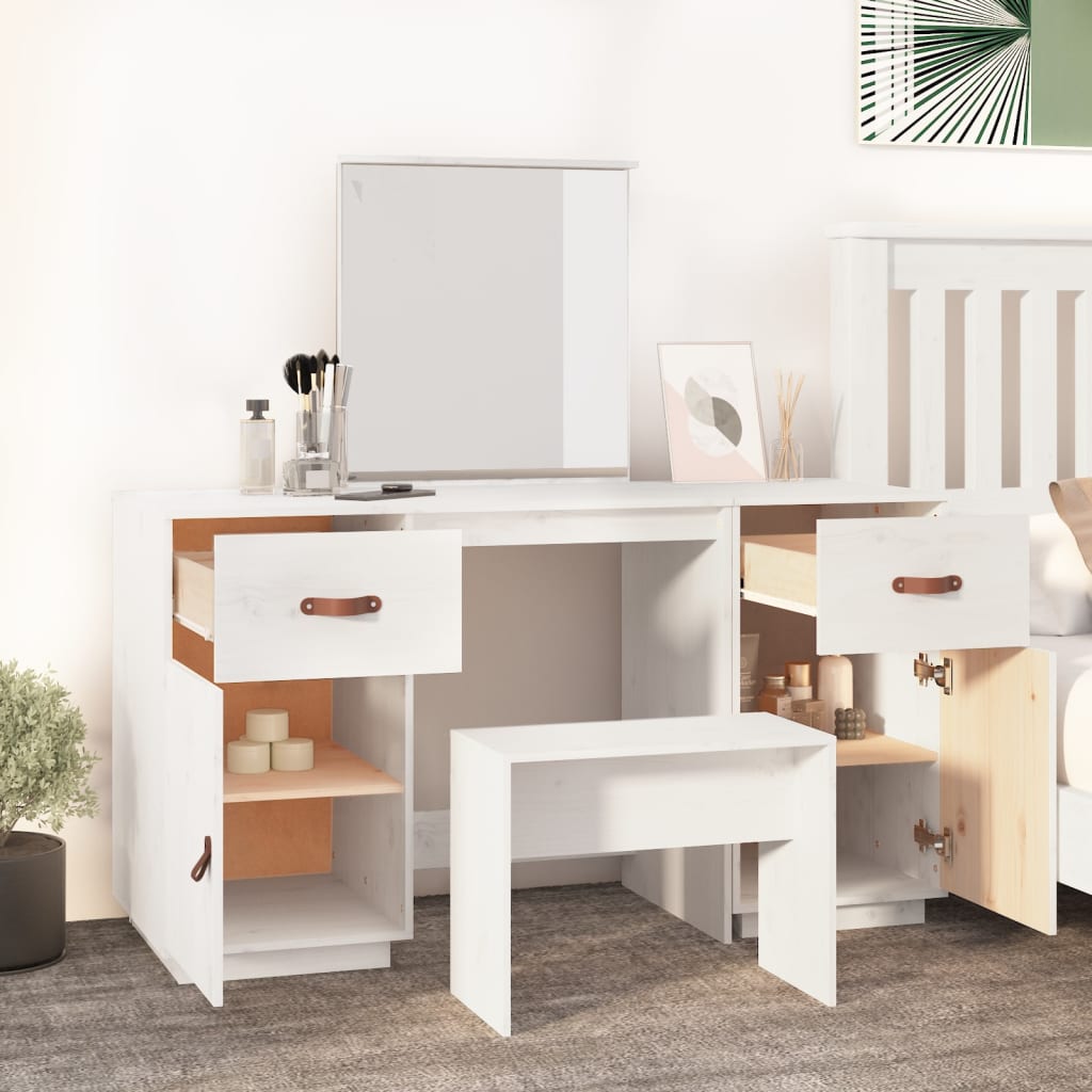 Dressing table with mirror white solid pine