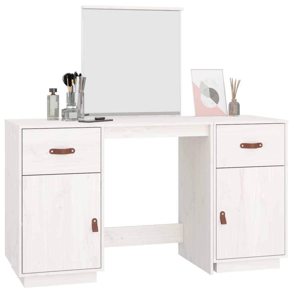 Dressing table with mirror white solid pine