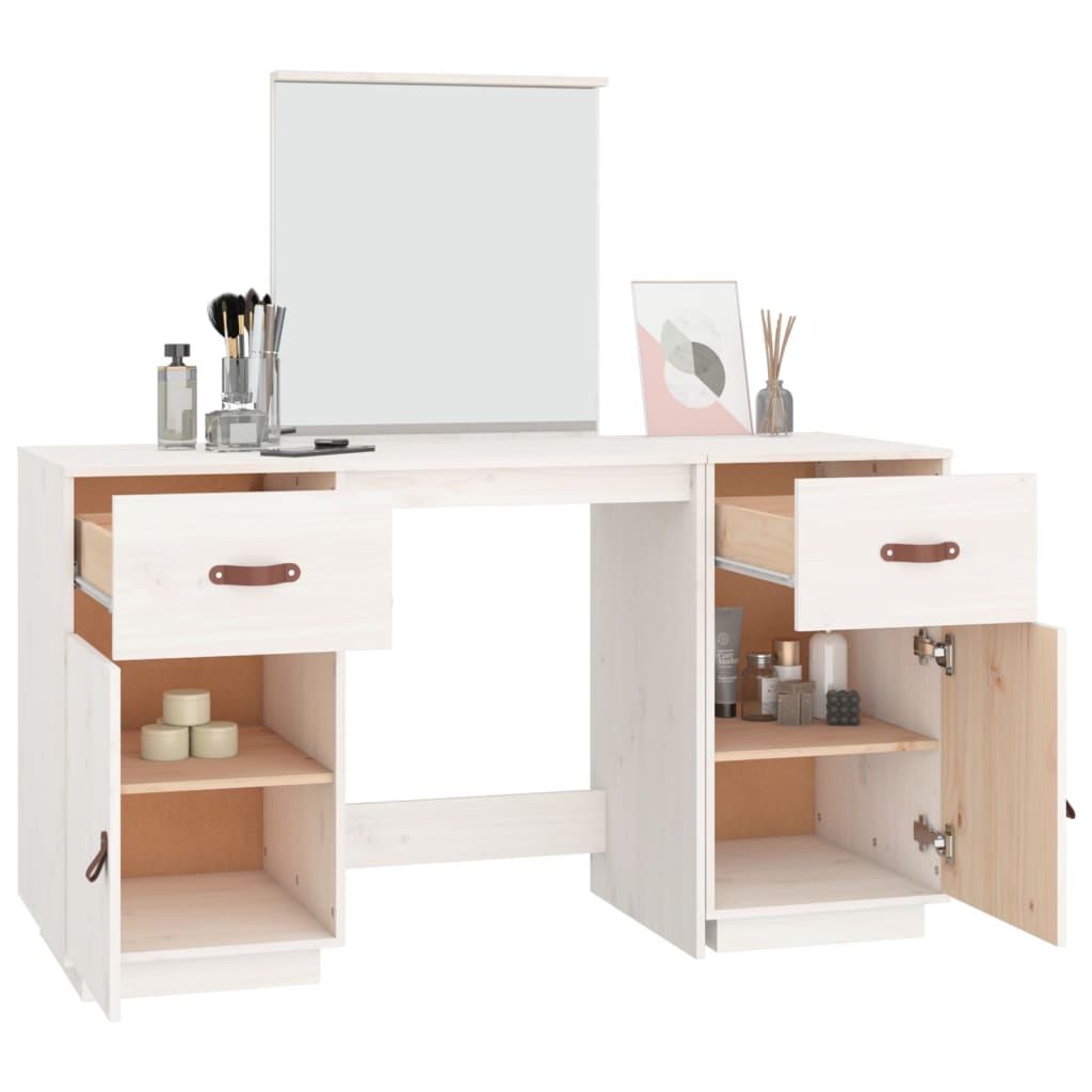 Dressing table with mirror white solid pine