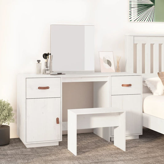 Dressing table with mirror white solid pine