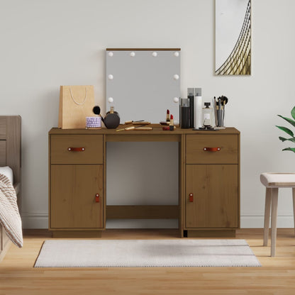 Dressing table set with LED honey brown solid pine