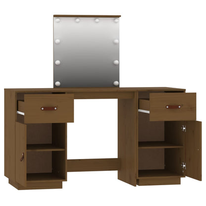 Dressing table set with LED honey brown solid pine