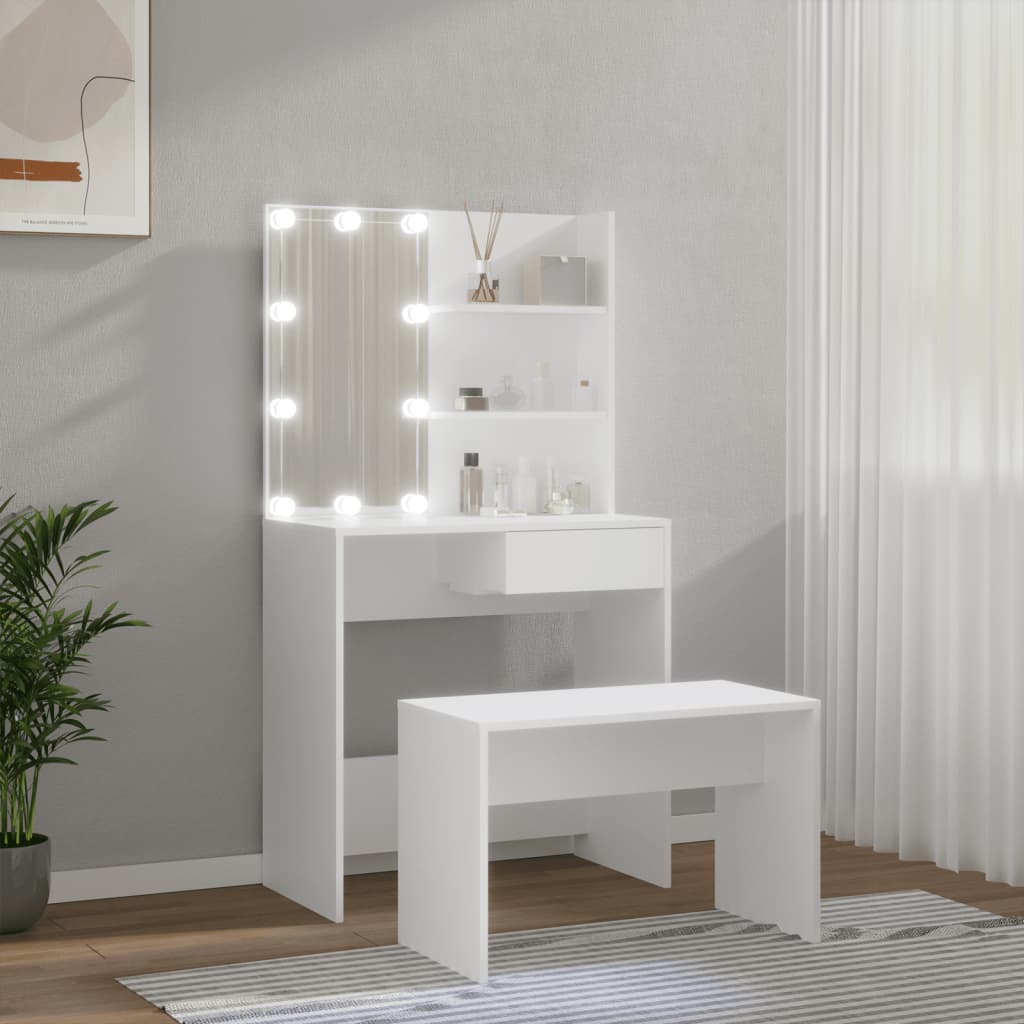 Dressing table set with LED white wood material