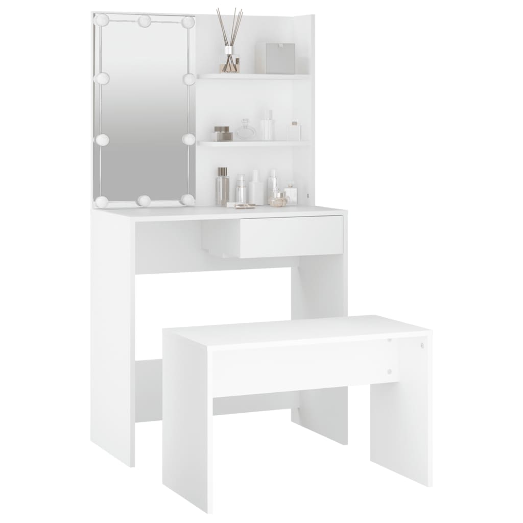 Dressing table set with LED white wood material