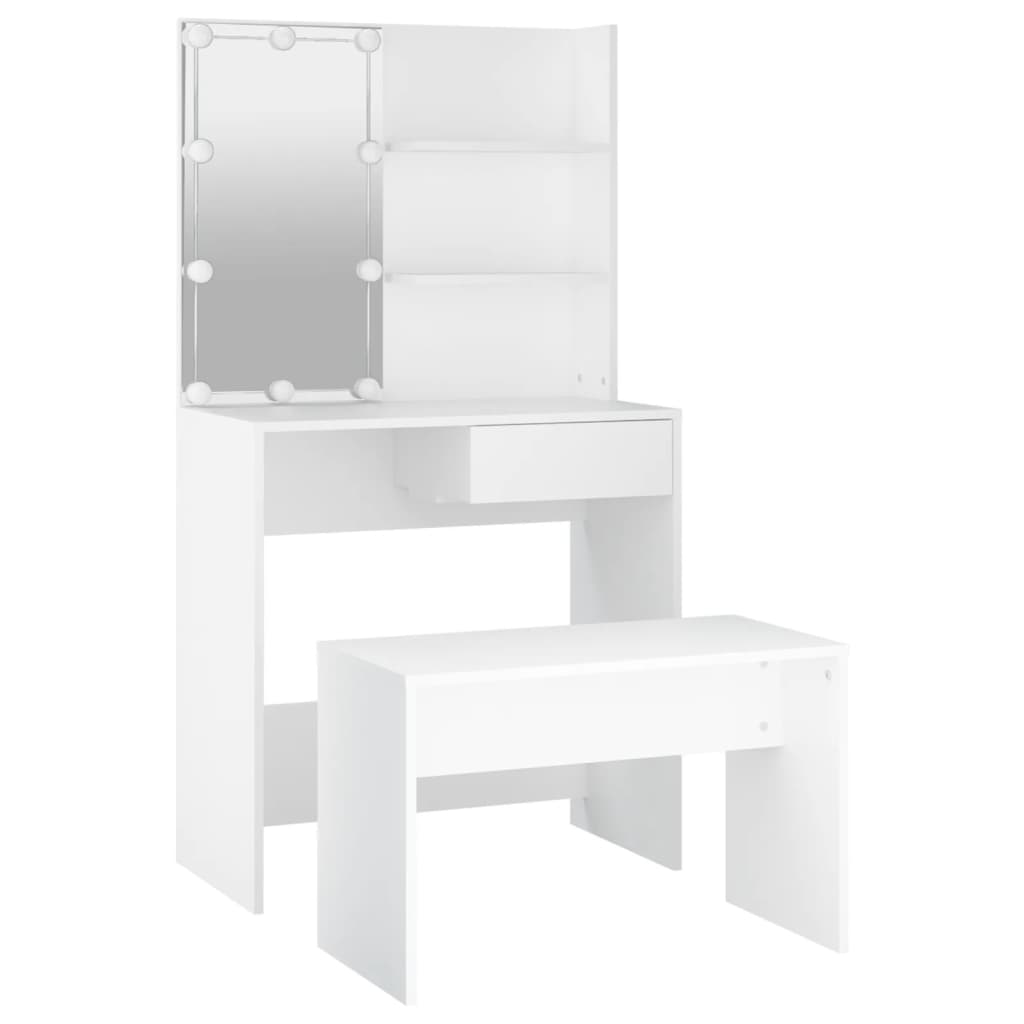 Dressing table set with LED white wood material